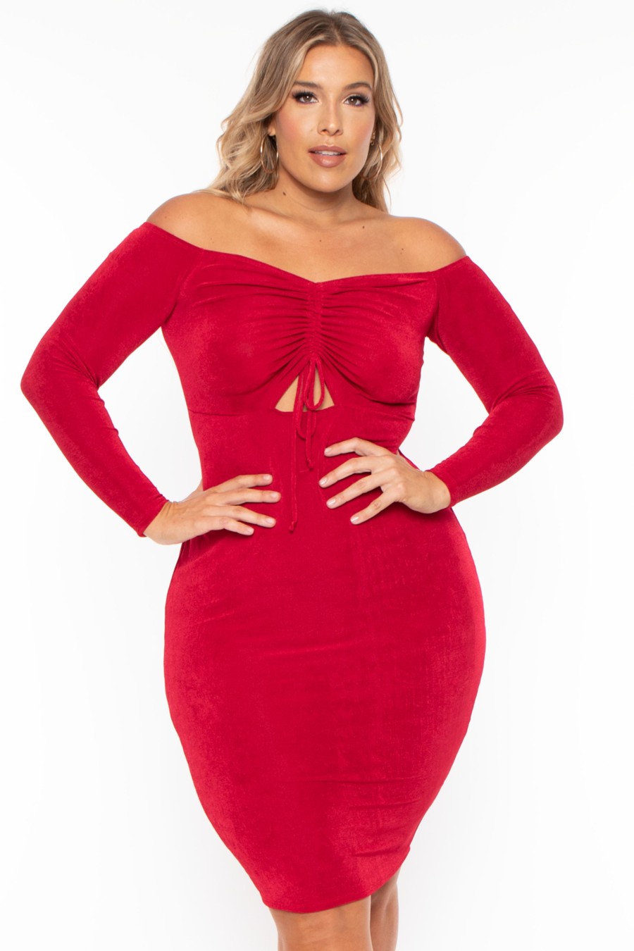 Dresses Curvy Sense | Plus Size Aveline Ruched Dress Red