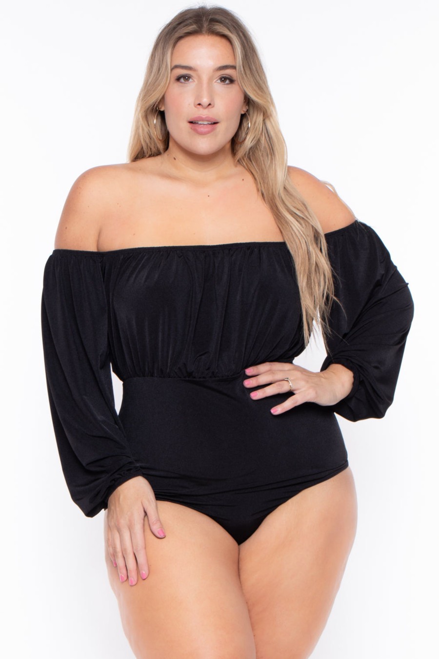 Tops Curvy Sense | Plus Size Kalia Bodysuit Black