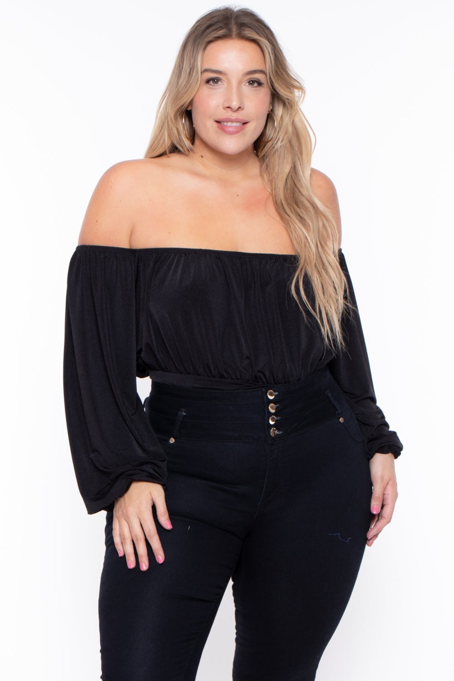 Tops Curvy Sense | Plus Size Kalia Bodysuit Black