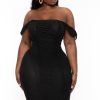 Dresses Curvy Sense | Plus Size Mildred Off The Shouder Midi Dress Black