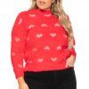 Tops Sweet Generis | Plus Size Fuzzy Heart Sweater Red