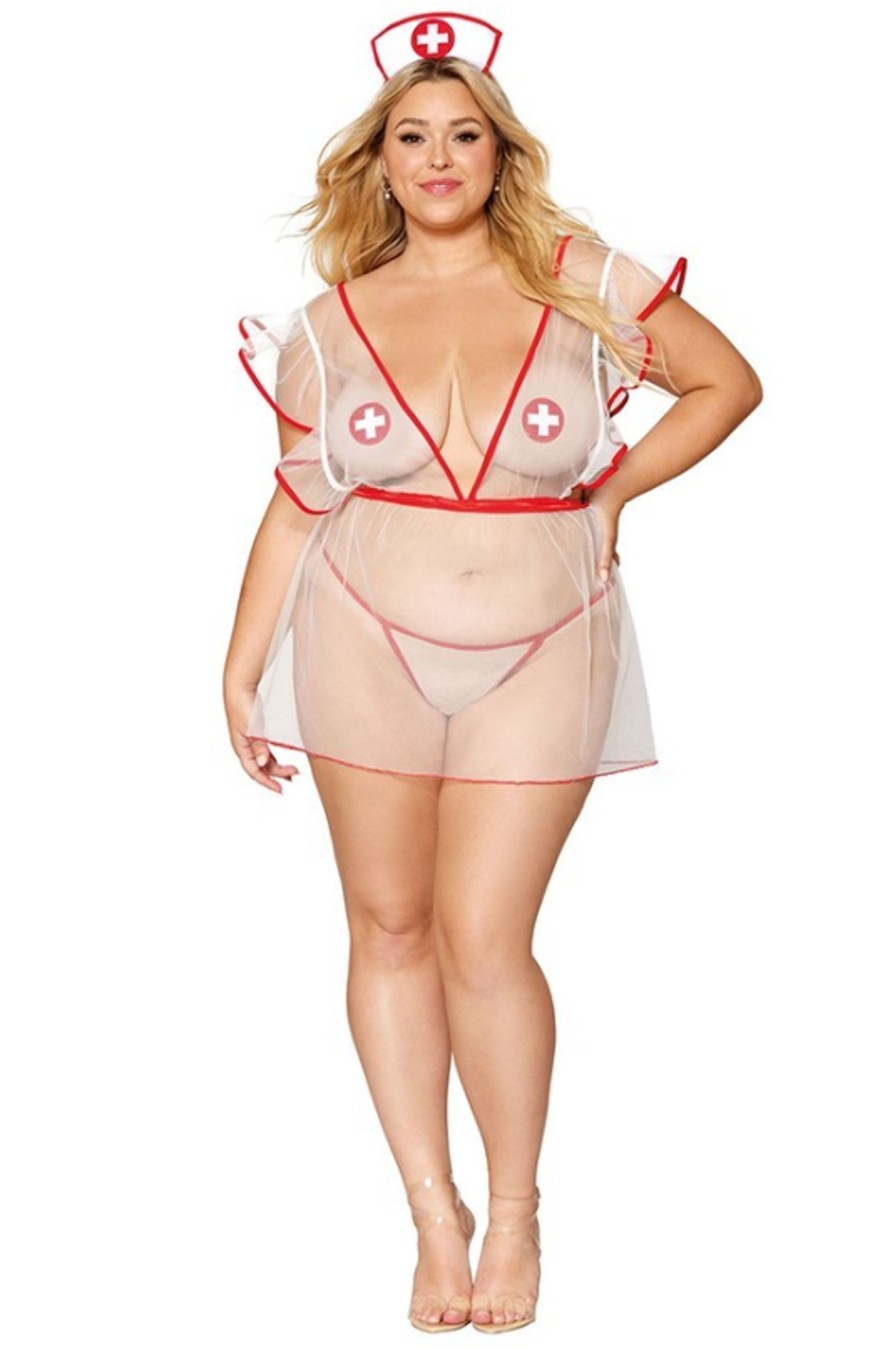 Intimates DONNA DI CAPRI | Plus Size "Intensive Care Nurse" Play Lingerie Set Costume White