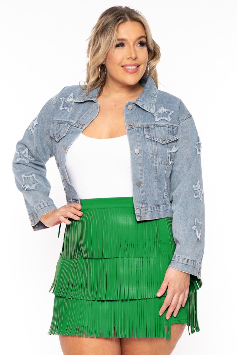 Bottoms Jade By Jane | Plus Size Faux Leather Fringe Mini Skirt Green