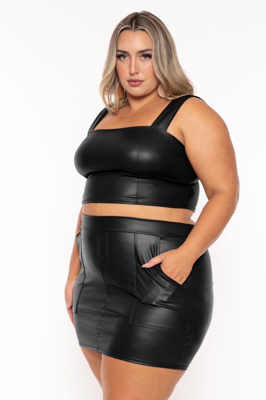 Matching Sets D ROCK | Plus Size Ashley Vegan Leather Matching Set Black