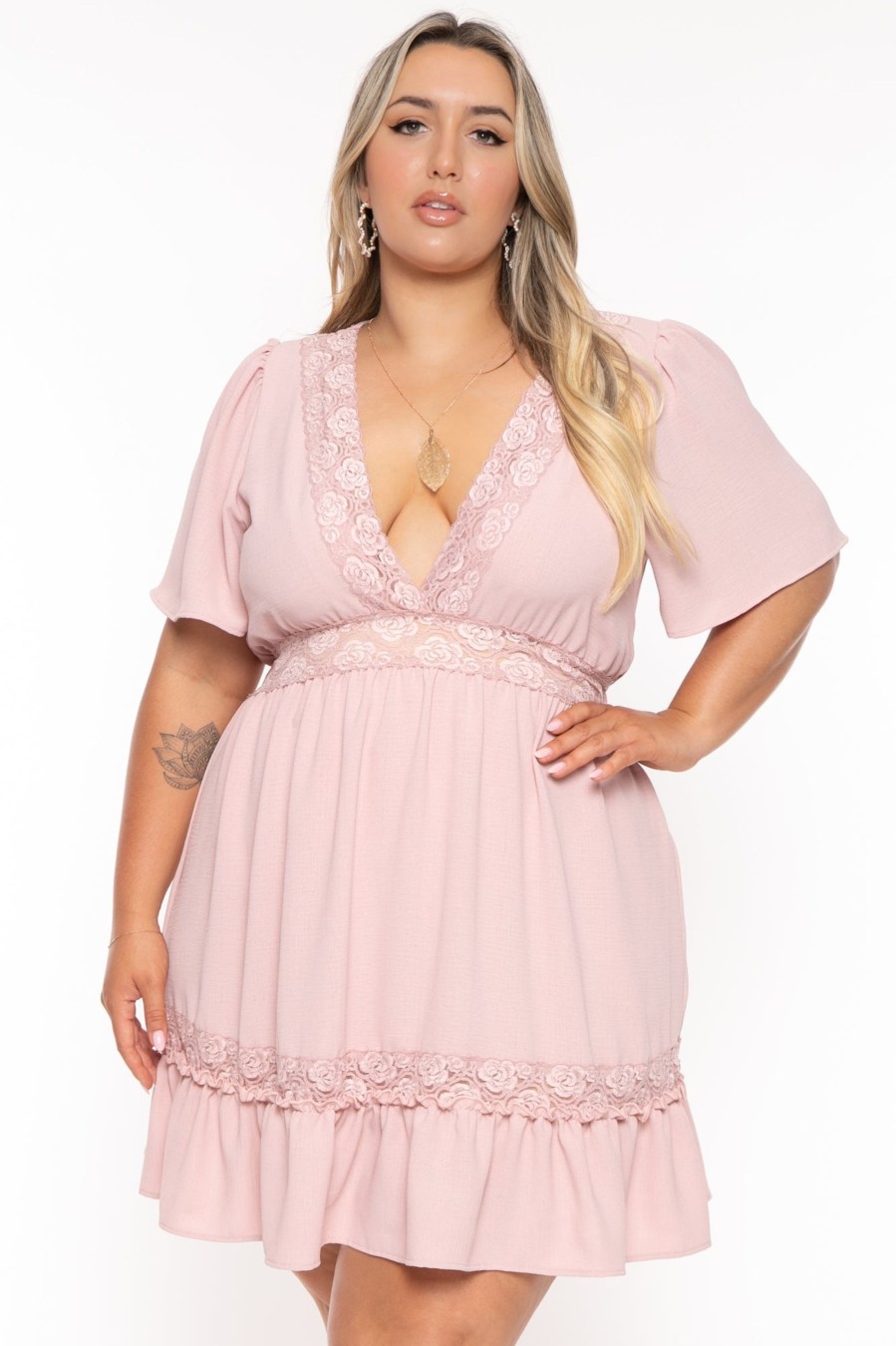 Dresses Curvy Sense | Plus Size Seri Woven Flare Dress Mauve