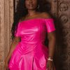 Dresses Curvy Sense | Plus Size Blair Faux Leather Dress Pink