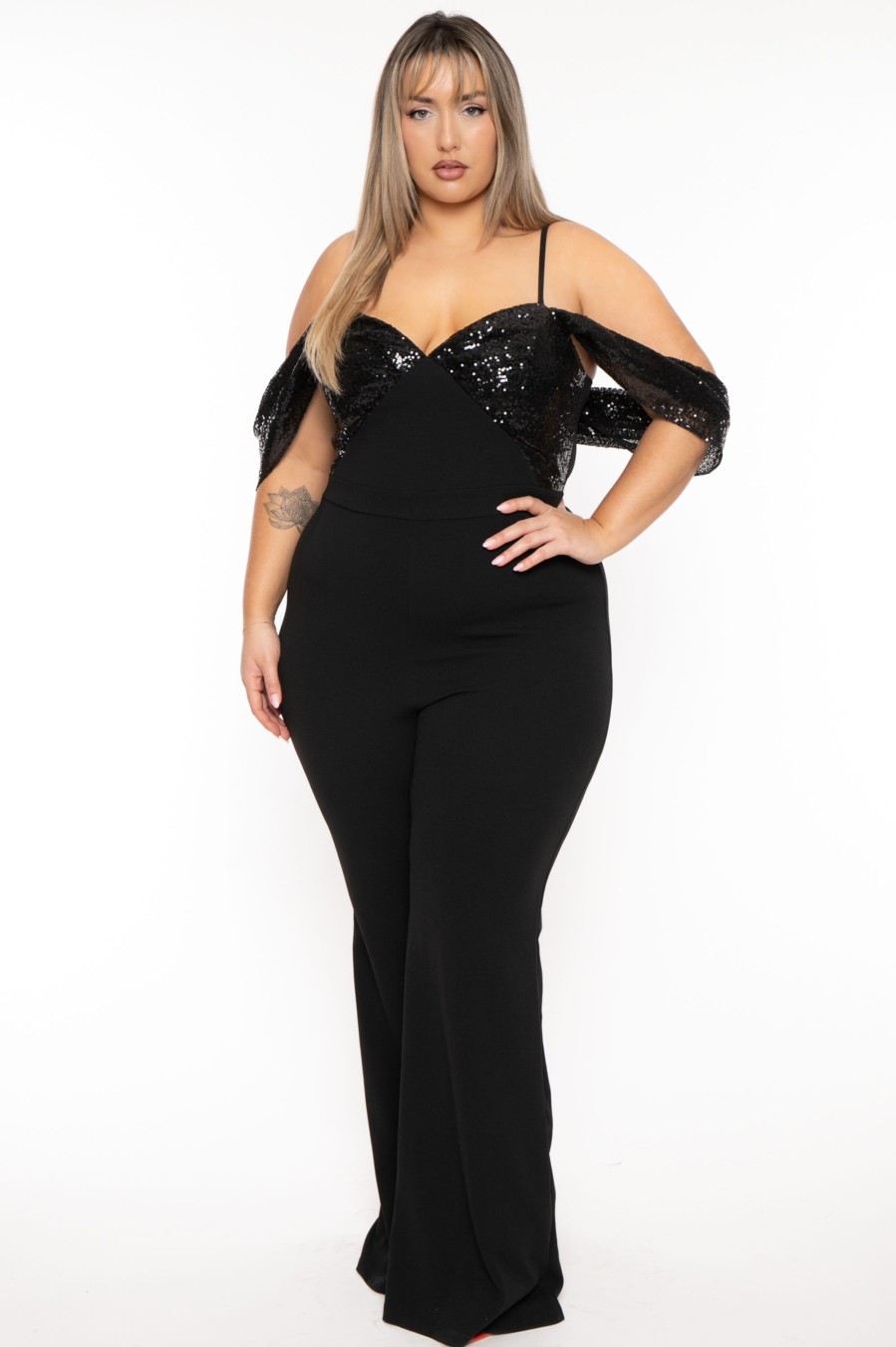 Jumpsuits & Rompers SYMPHONY | Plus Size Tennisha Sequins Jumpsuit Black