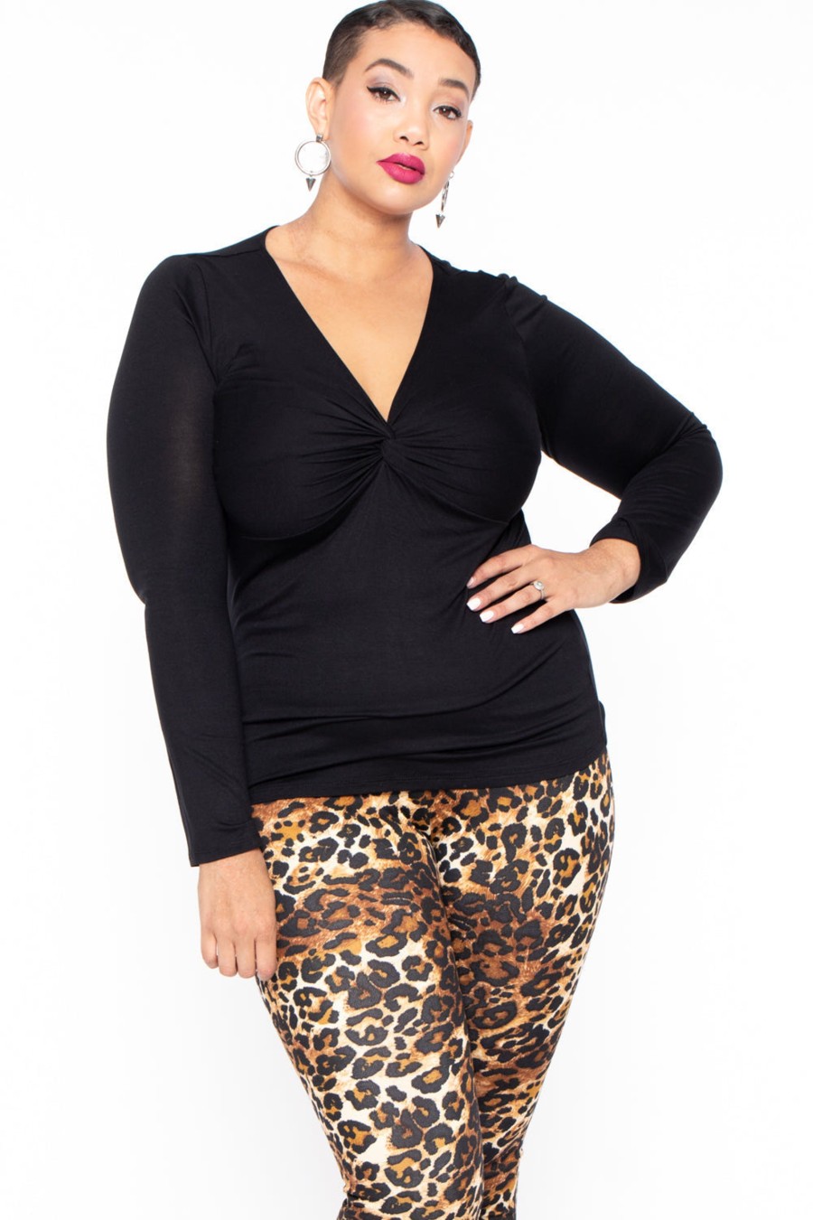 Tops Ambiance | Plus Size Twist Front Top Black