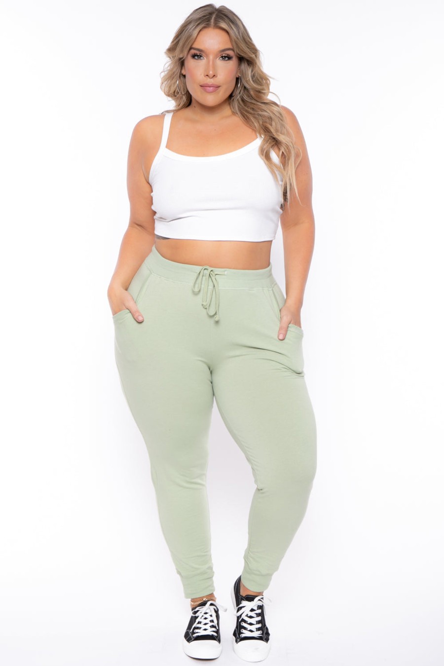 Bottoms Ambiance | Plus Size Sweat Jogger Sage