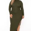 Dresses Curvy Sense | Plus Size Asiah Ribbed Maxi Dress Olive