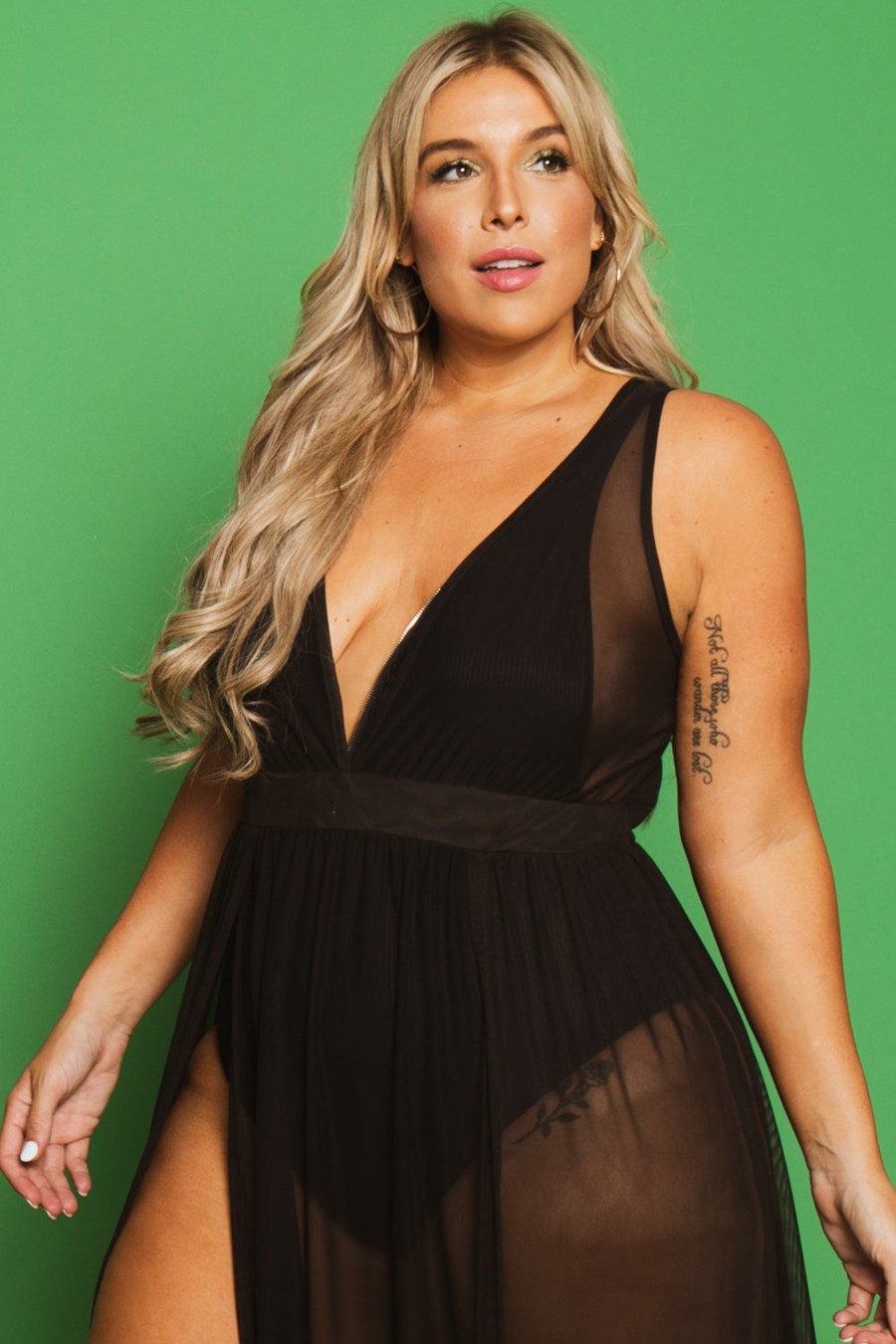 Swimwear Curvy Sense | Plus Size Mesh Maxi Cover-Up Dress Black