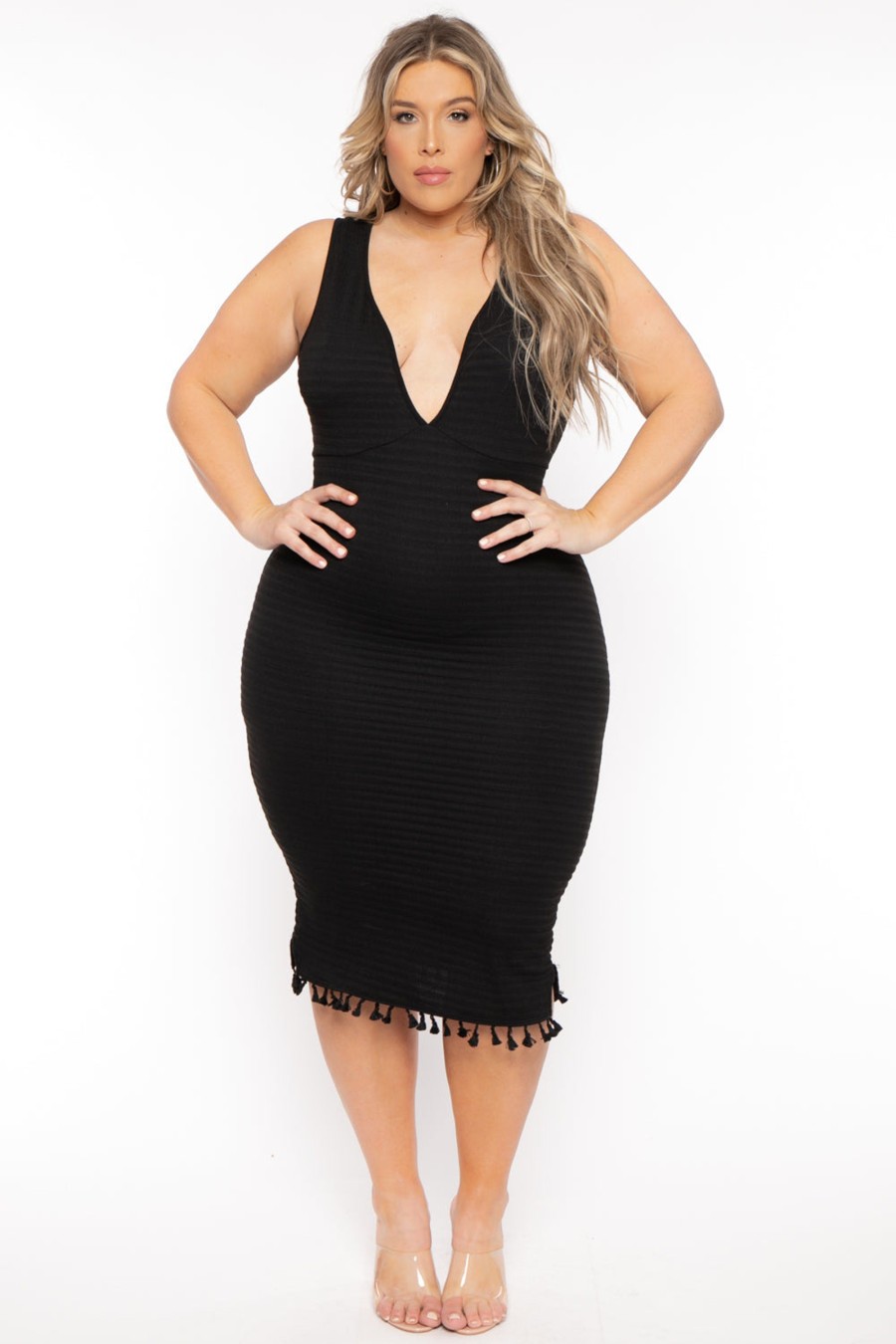 Little Black Styles Curvy Sense | Plus Size Jane Ribbed Midi Dress Black