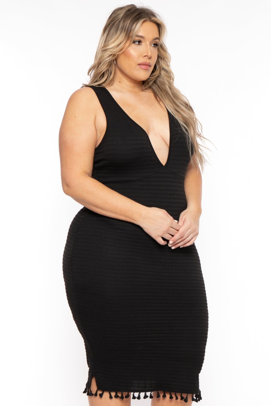 Little Black Styles Curvy Sense | Plus Size Jane Ribbed Midi Dress Black