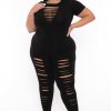 Little Black Styles Curvy Sense | Plus Size Lola Distress Jumpsuit Black