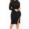 Little Black Styles Curvy Sense | Plus Size Noemie Ribbed Midi Dress Black